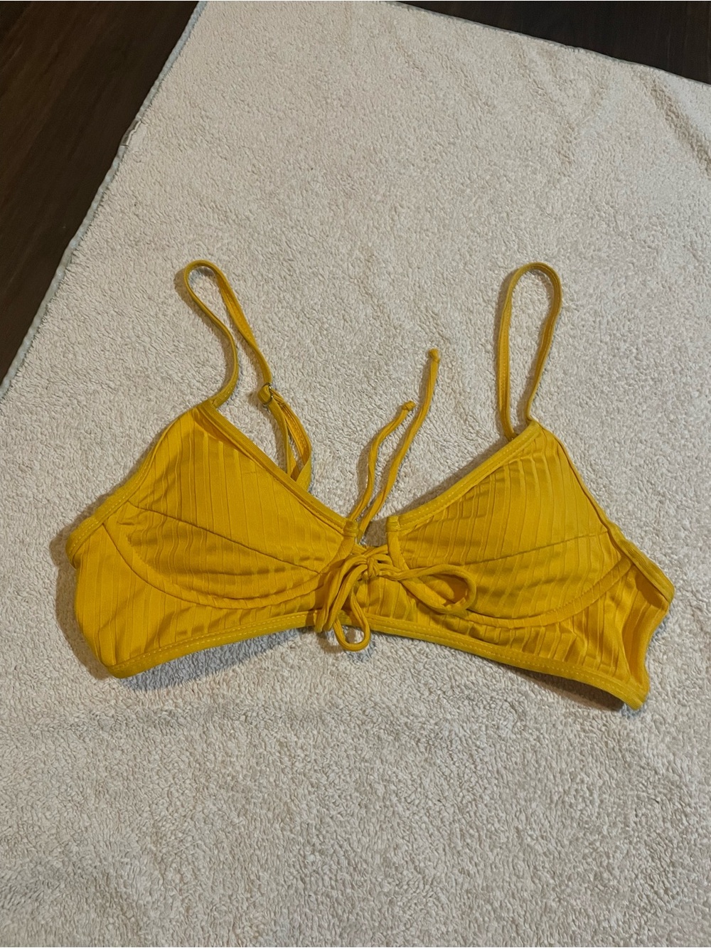 Women’s Yellow Ribbed Tie-Front Swim Top